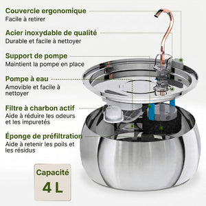 Fontaine à eau pour chat en inox 4L | AQUARA