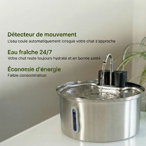 Fontaine à eau pour chat sans fil  3,2L Inox avec Capteur de Mouvement | VELA