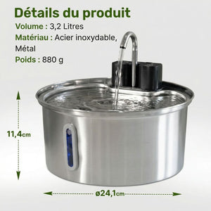Fontaine à eau pour chat sans fil  3,2L Inox avec Capteur de Mouvement | VELA