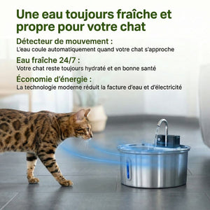 Fontaine à eau pour chat sans fil  3,2L Inox avec Capteur de Mouvement | VELA